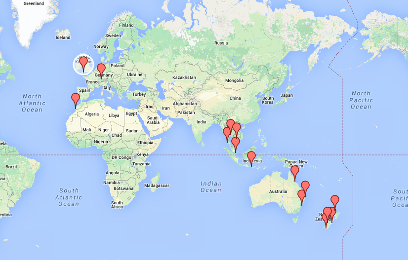year of backpacker travel map